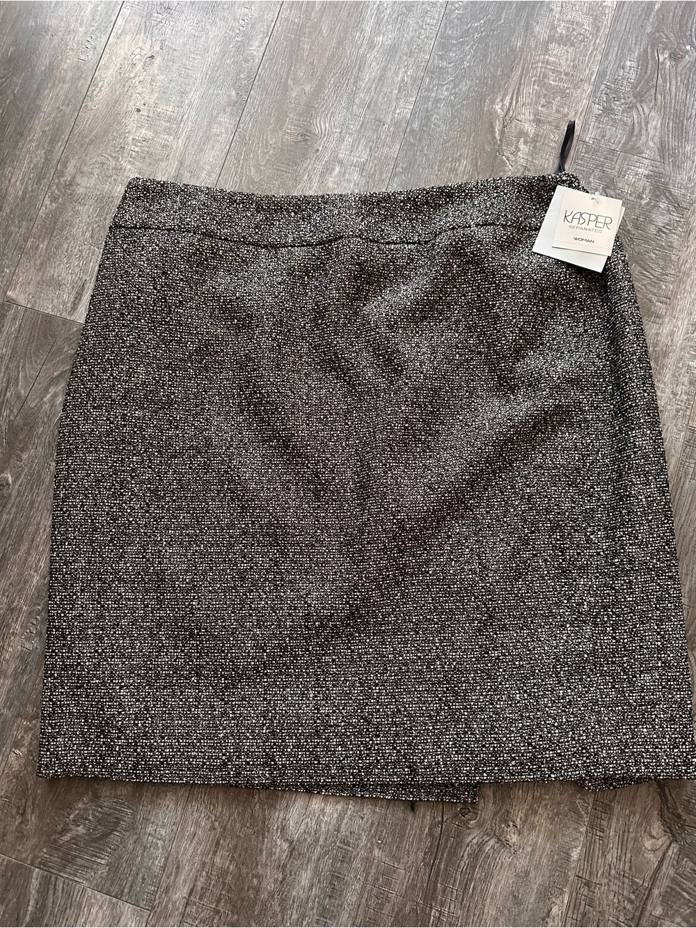 Kasper Black and Silver Tweed Pencil Skirt